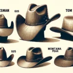 Cowboy Hats A collection of various cowboy hats including the Cattleman, Gus, Tom Mix, and Montana Peak styles, each shown individually. The Cattleman hat has a t3